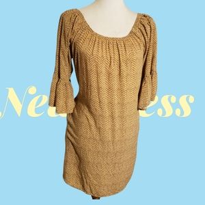 Umgee BoHo babydoll minidress w/ pockets and flowing trumpet sleeves sz S